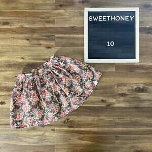 SweetHoney Garden Floral Skirt Floral Lane Brown Red Yellow Green Linen Girls 10